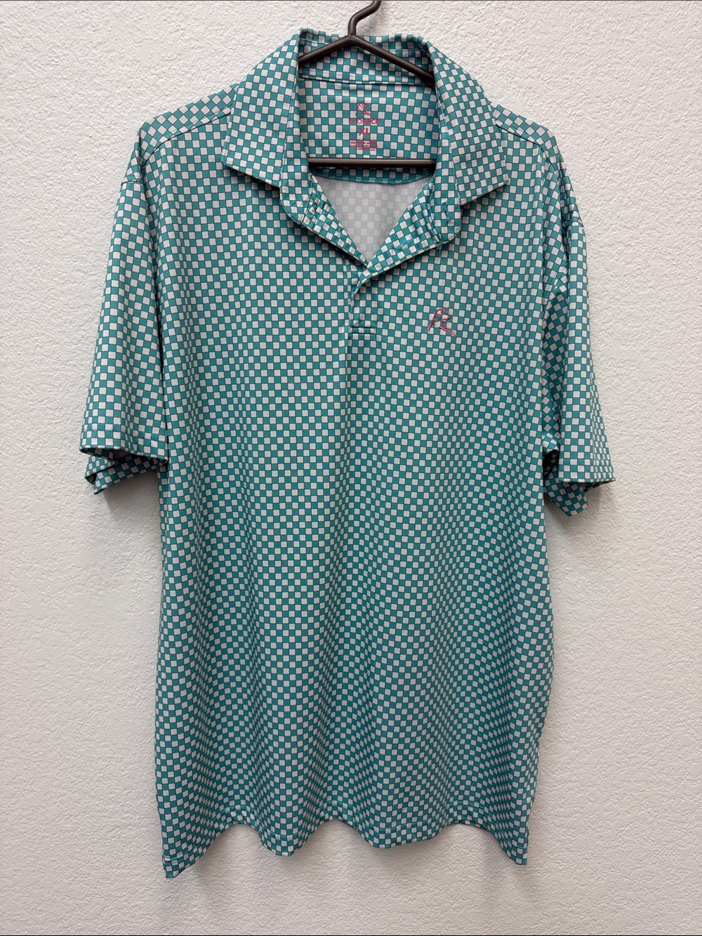 Rhoback Teal and White Checker Polo
